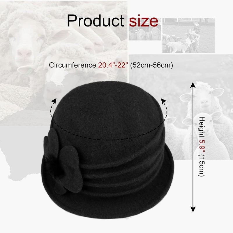 Sumolux Women Beret Hat French Vintage Floral Wool Dress Cloche Classic Winter Hat 1920s - Image 4